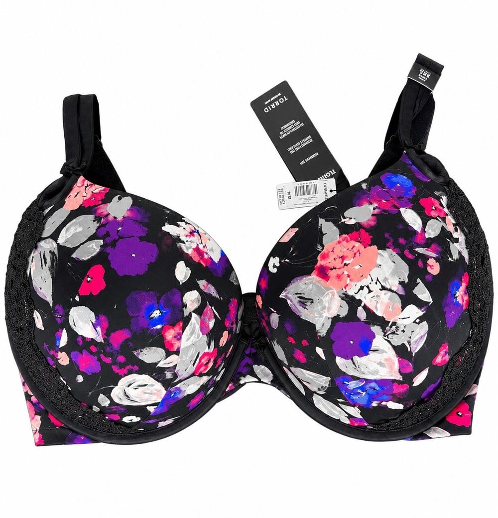 Torrid Push-Up Plunge Bra 38H NWT Black Floral Convertible Straps Lace Trim